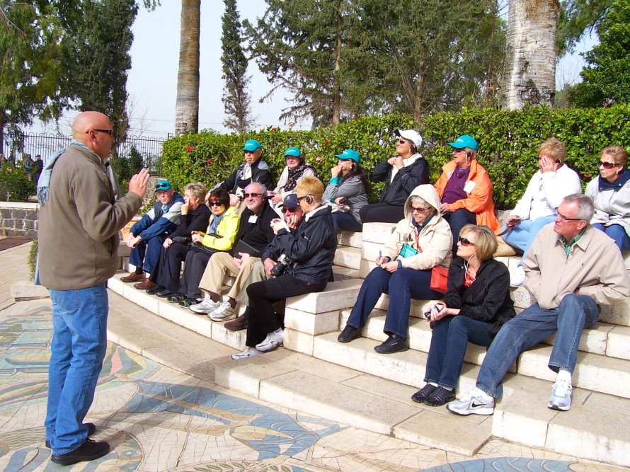 Guiding at Mt. of the Biatitudes, Israel